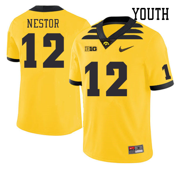 Youth #12 John Nestor Iowa Hawkeyes College Football Jerseys Stitched Sale-Gold